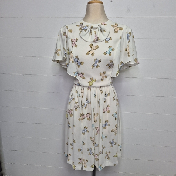 Vintage Bow Theme Flutter Sleeve Dress Size 10 - Picture 3 of 14